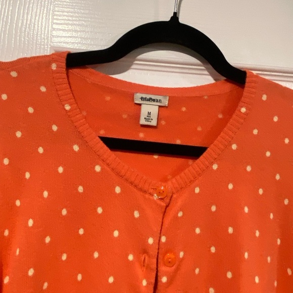 L.L. Bean Size M Orange Polka Dot Supima Cotton Lightweight Button Down Cardigan - Picture 2 of 11